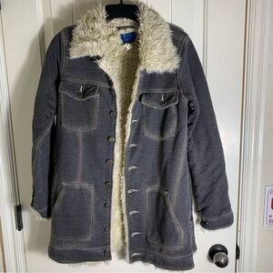 We The Free Denim Look Sherpa Coat With Embroidery on Back Size Medium